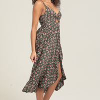 Green Floral Shaghetti Strap Dress
