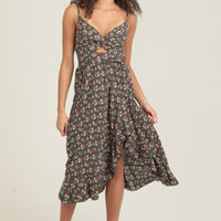 Green Floral Shaghetti Strap Dress