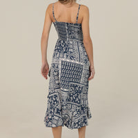 Twist Front Ruffle Hem With Slit Midi Dress