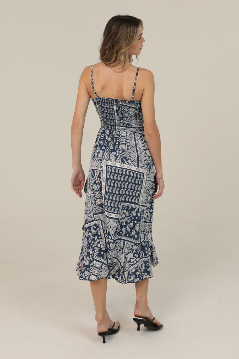 Twist Front Ruffle Hem With Slit Midi Dress