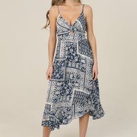 Twist Front Ruffle Hem With Slit Midi Dress