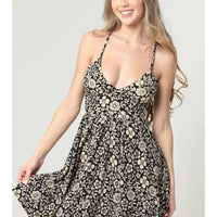 Adjustable Strappy Back V Neck Printed Dress