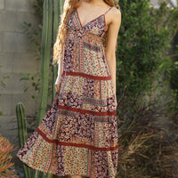 Espresso V Neck Maxi Dress With Spaghetti Straps