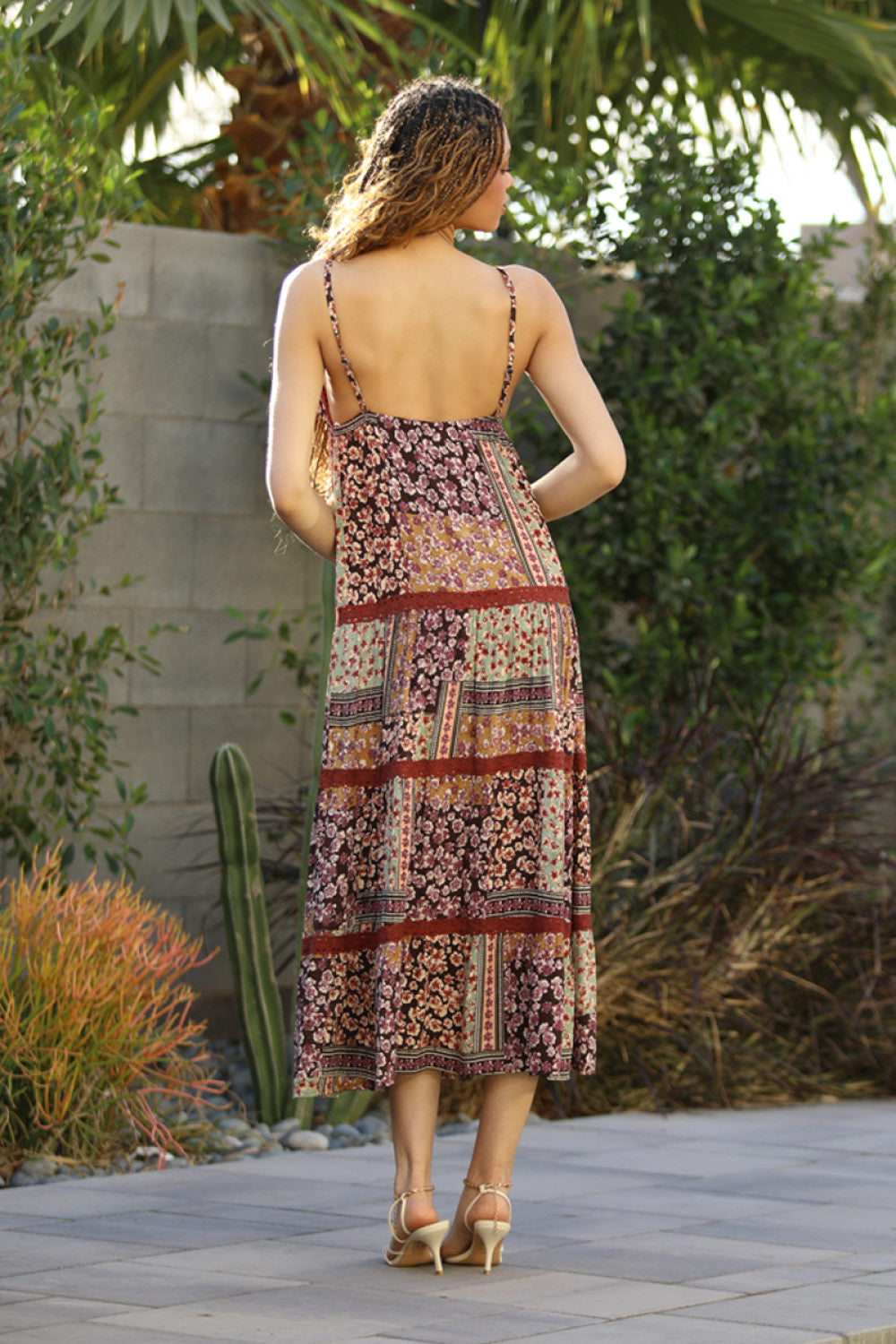 Espresso V Neck Maxi Dress With Spaghetti Straps