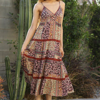 Espresso V Neck Maxi Dress With Spaghetti Straps