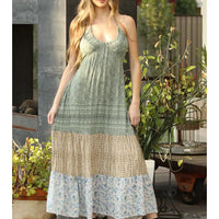 V Neck Printed Halter Neck Maxi Dress