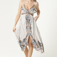 Twist Front Midi Dress With Spaghetti Straps