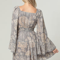 Silver Lurec Bell Sleeve Dress Witj Neckline Detailing