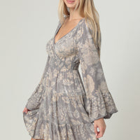 Silver Lurec Bell Sleeve Dress Witj Neckline Detailing