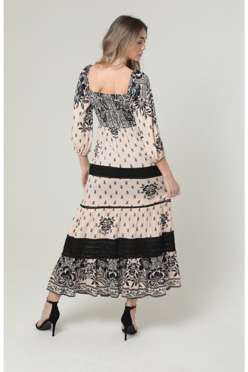 Bone Smocked Bust Maxi Dress With Tiers