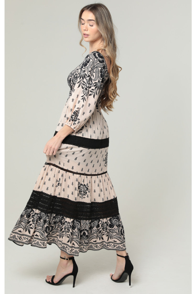 Bone Smocked Bust Maxi Dress With Tiers