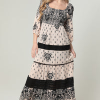 Bone Smocked Bust Maxi Dress With Tiers