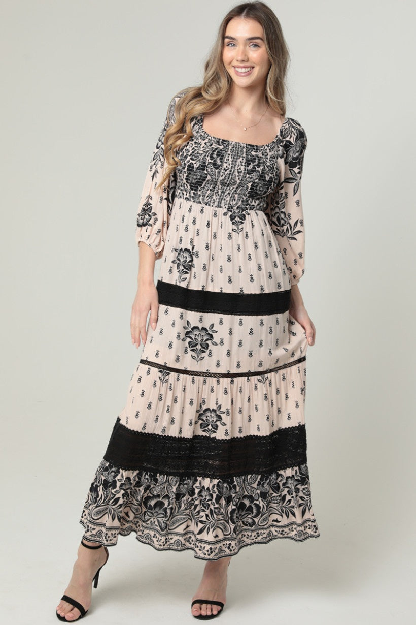 Bone Smocked Bust Maxi Dress With Tiers