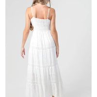 Twist Front Eyelet Embroidered Lace Trim Maxi Dress