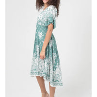 Twist Front Ruffle Sleeves Midi Dress