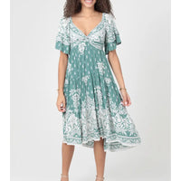 Twist Front Ruffle Sleeves Midi Dress