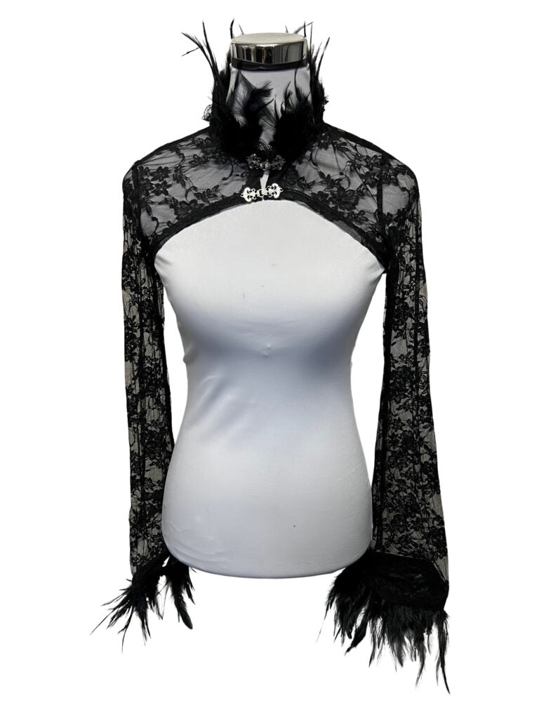 Lace Gothic Shawl W Mock Neck Feathers