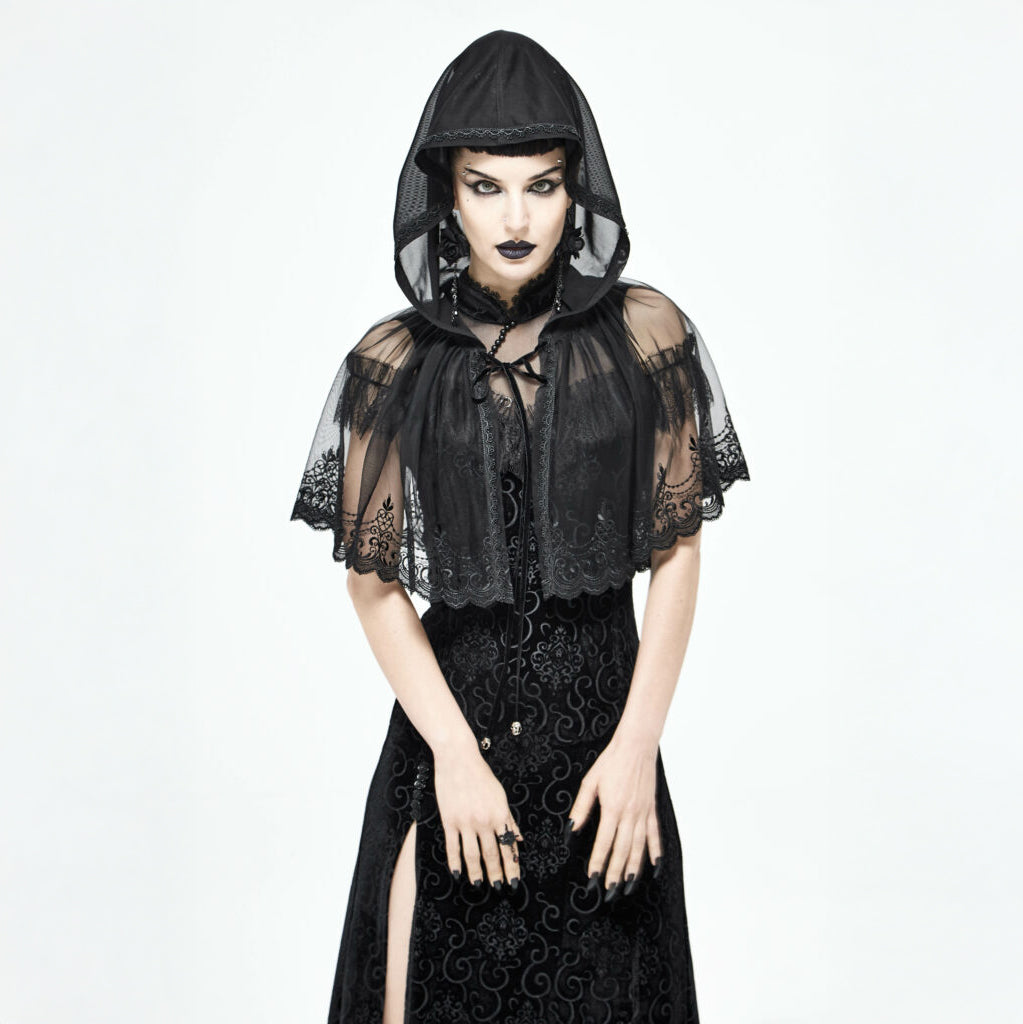 Black Lace Hooded Cape