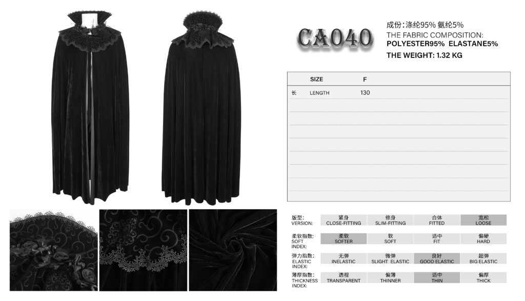 High Velvet Trim Collar Cloak