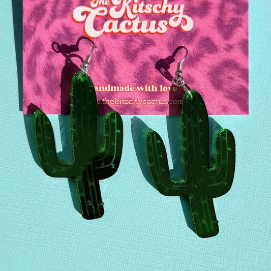 Cool Water- Mirrored Cactus Earrings