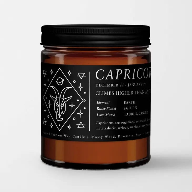Capricorn Candle In Amber Glass.