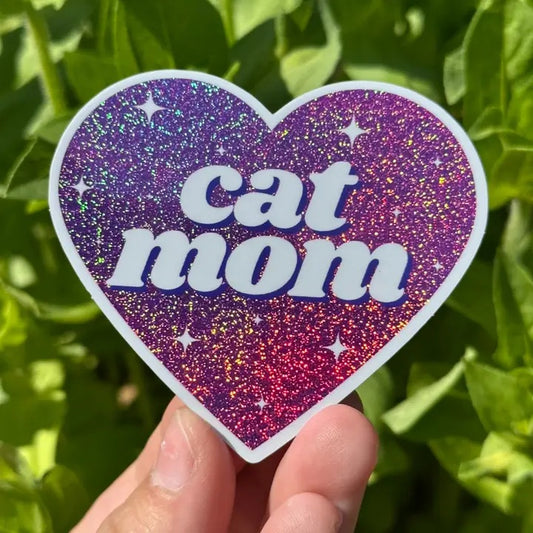 Cat Mom Glittery Heart Sticker