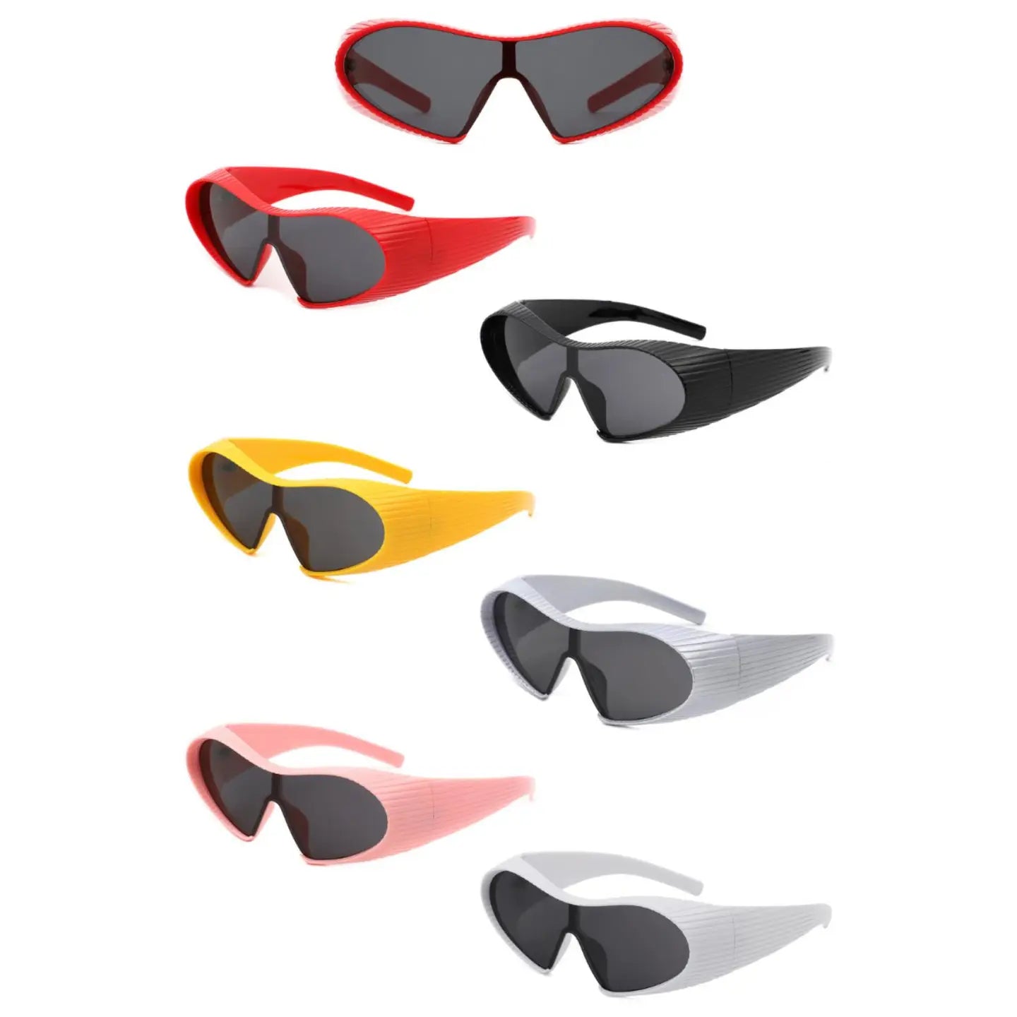 Wrap Around Shield Oversize Winged Bar Sleek Sunglasses
