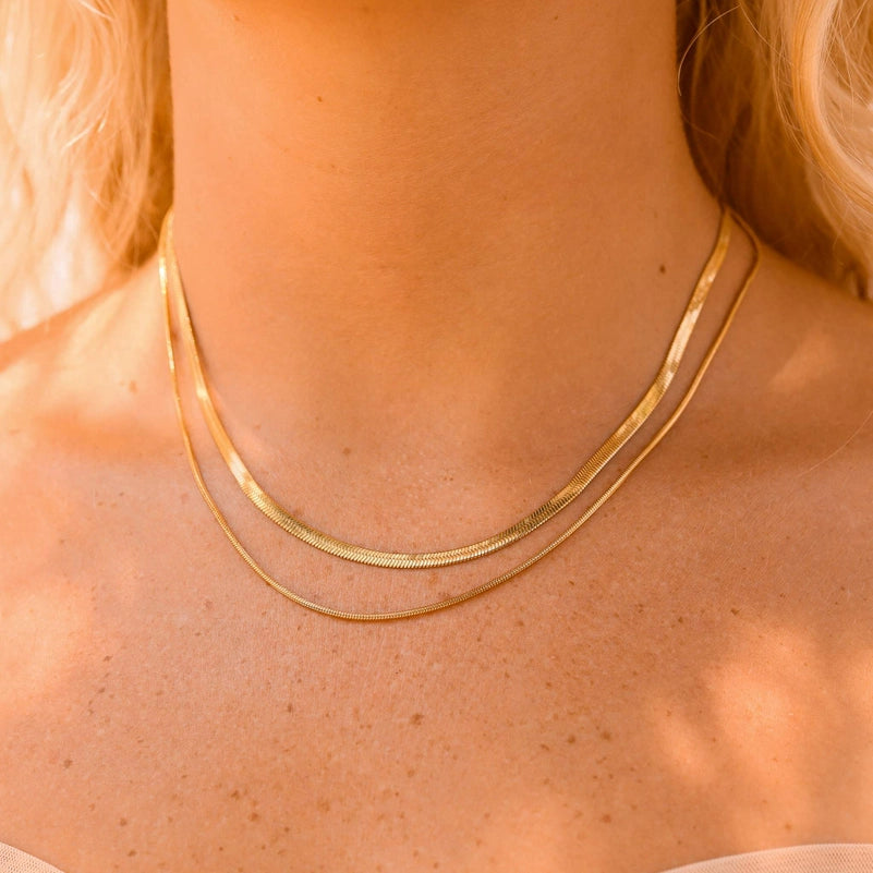 18K Gold Stainless Steel Herringbone Chain Necklace | 14" / 5.5mm