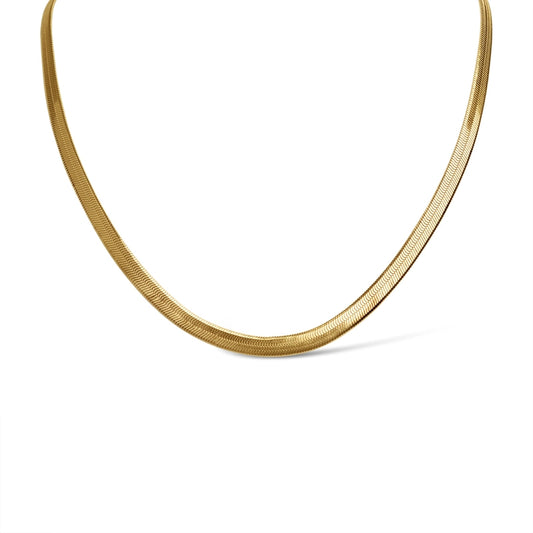 18K Gold Stainless Steel Herringbone Chain Necklace | 14" / 5.5mm