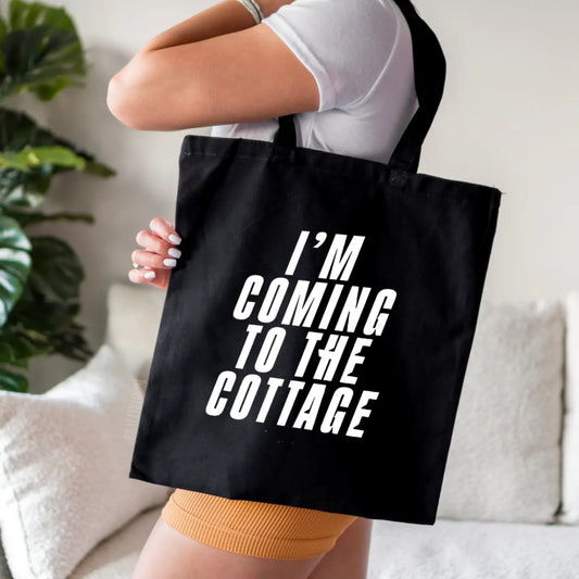 Im Coming To The Cottage Black Tote Bag