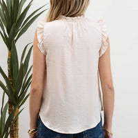 Ruffle Collared Front Tie Sleeveless Top