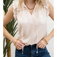 Ruffle Collared Front Tie Sleeveless Top