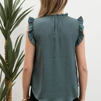 Ruffle Collared Front Tie Sleeveless Top