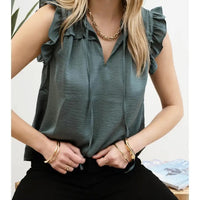 Ruffle Collared Front Tie Sleeveless Top