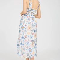 Fruit Print Smocked Sleeveless Midi Dress
