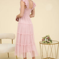 Polka Dot Chiffon Smocked Tiered Midi Dress