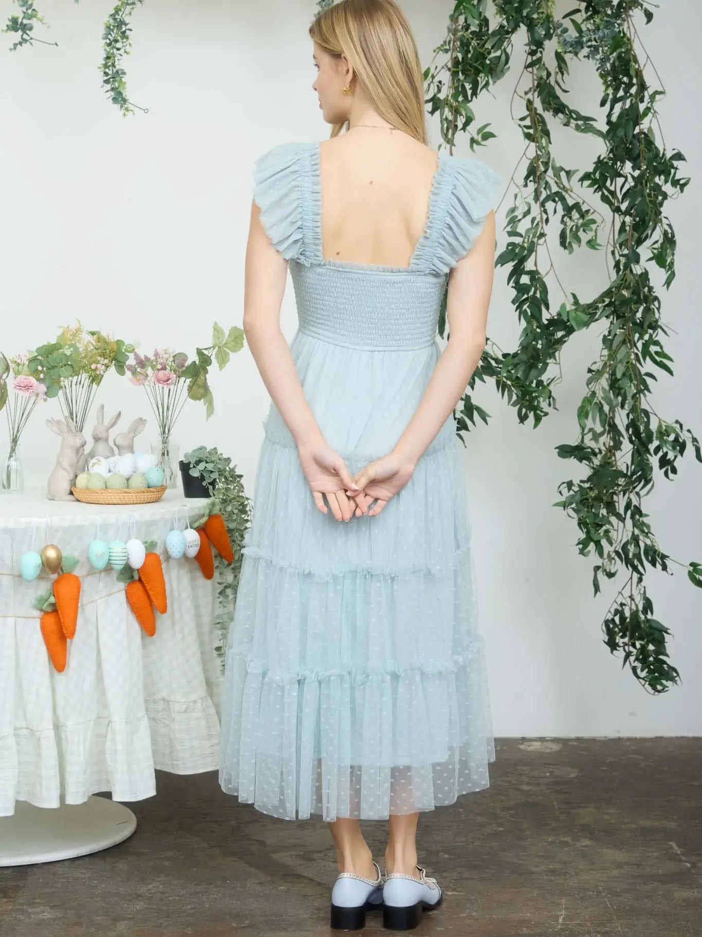 Polka Dot Chiffon Smocked Tiered Midi Dress