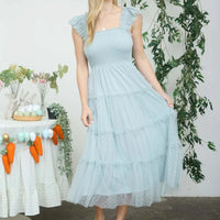 Polka Dot Chiffon Smocked Tiered Midi Dress