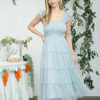 Polka Dot Chiffon Smocked Tiered Midi Dress