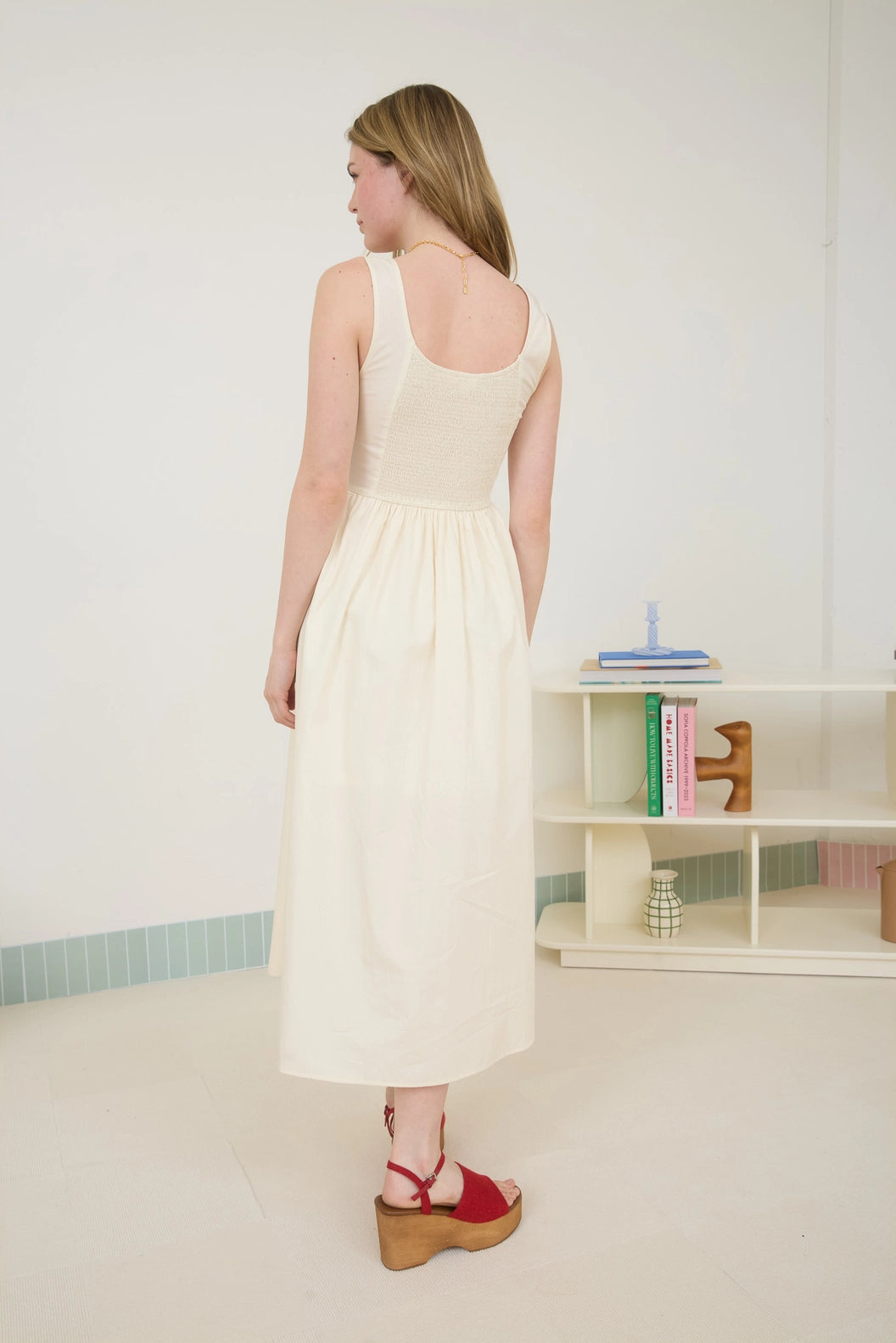 Bow Details Sleeveless A-Line Midi Dress