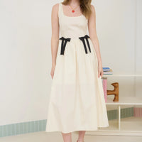 Bow Details Sleeveless A-Line Midi Dress