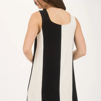 Black And White Wide Stripe Sleeveless Linen Mini Dress