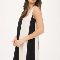 Black And White Wide Stripe Sleeveless Linen Mini Dress