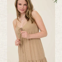 Khaki Stripe Front Tie Cut-Out Tiered Midi Sundress