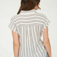 Stripe Half Button Collared Short Sleeve Shirt