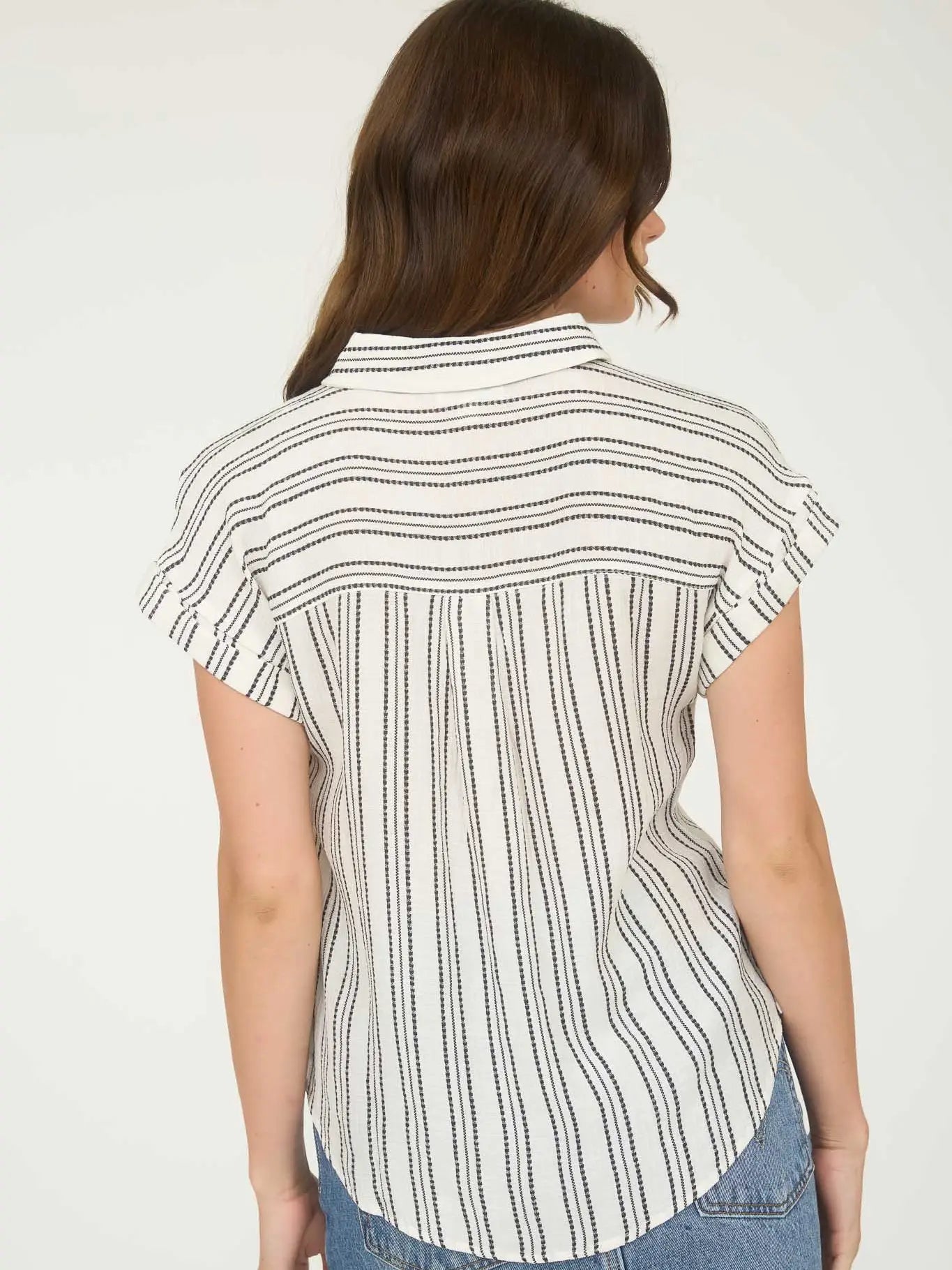Stripe Half Button Collared Short Sleeve Shirt