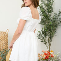 Puff Sleeve Scallop Hem Mini Dress
