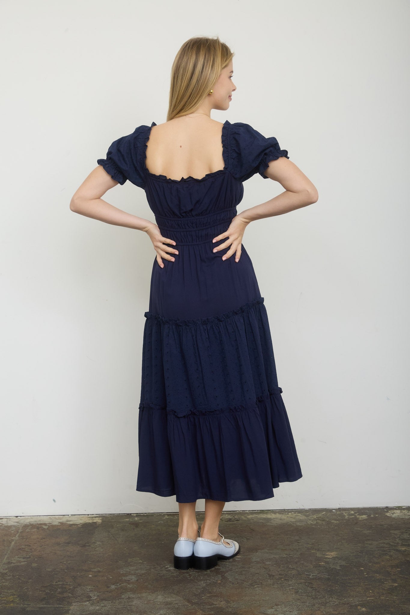 Front Tie Tiered Midi Dress