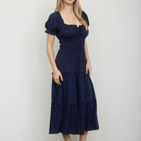 Front Tie Tiered Midi Dress