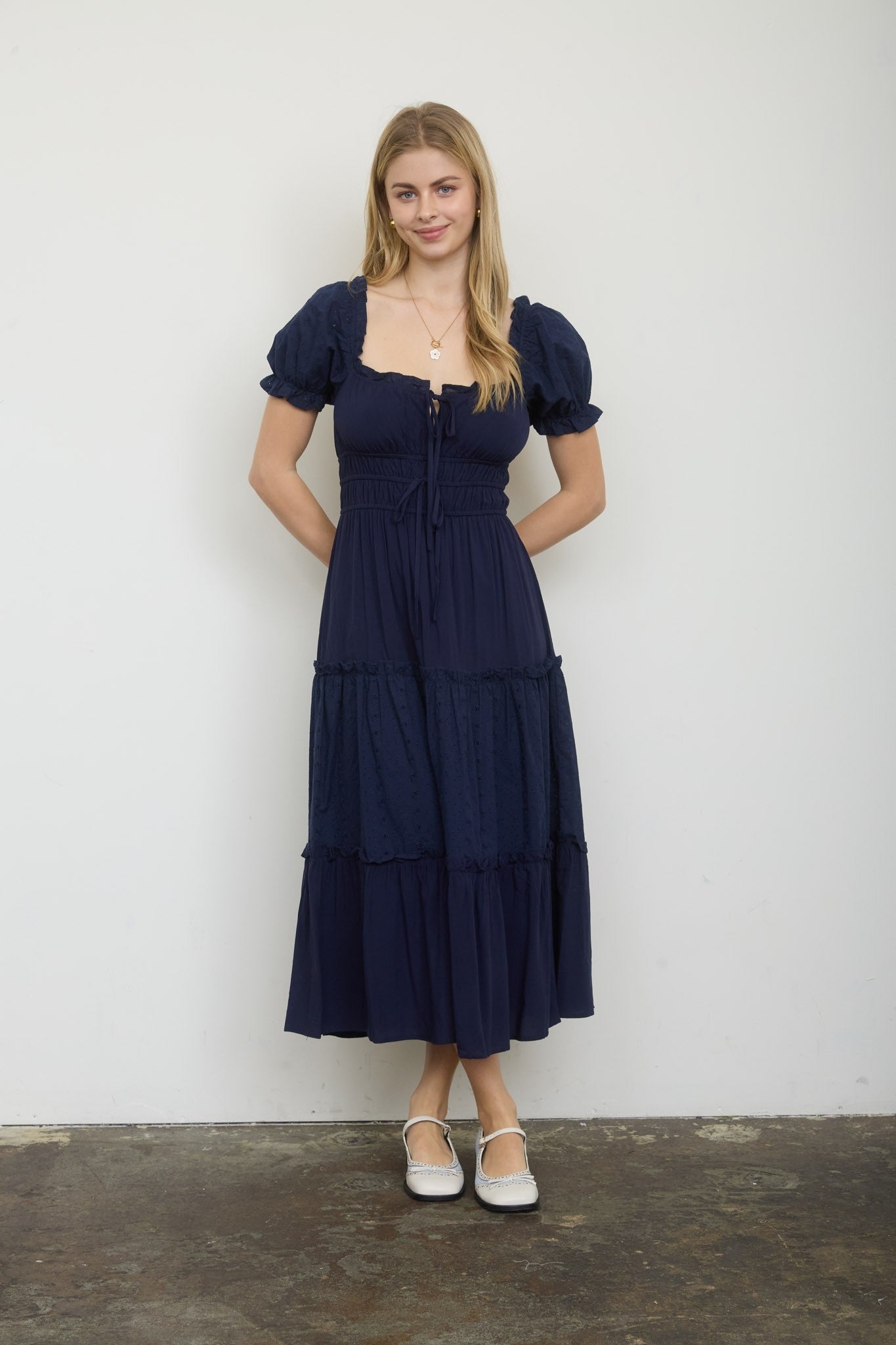 Front Tie Tiered Midi Dress